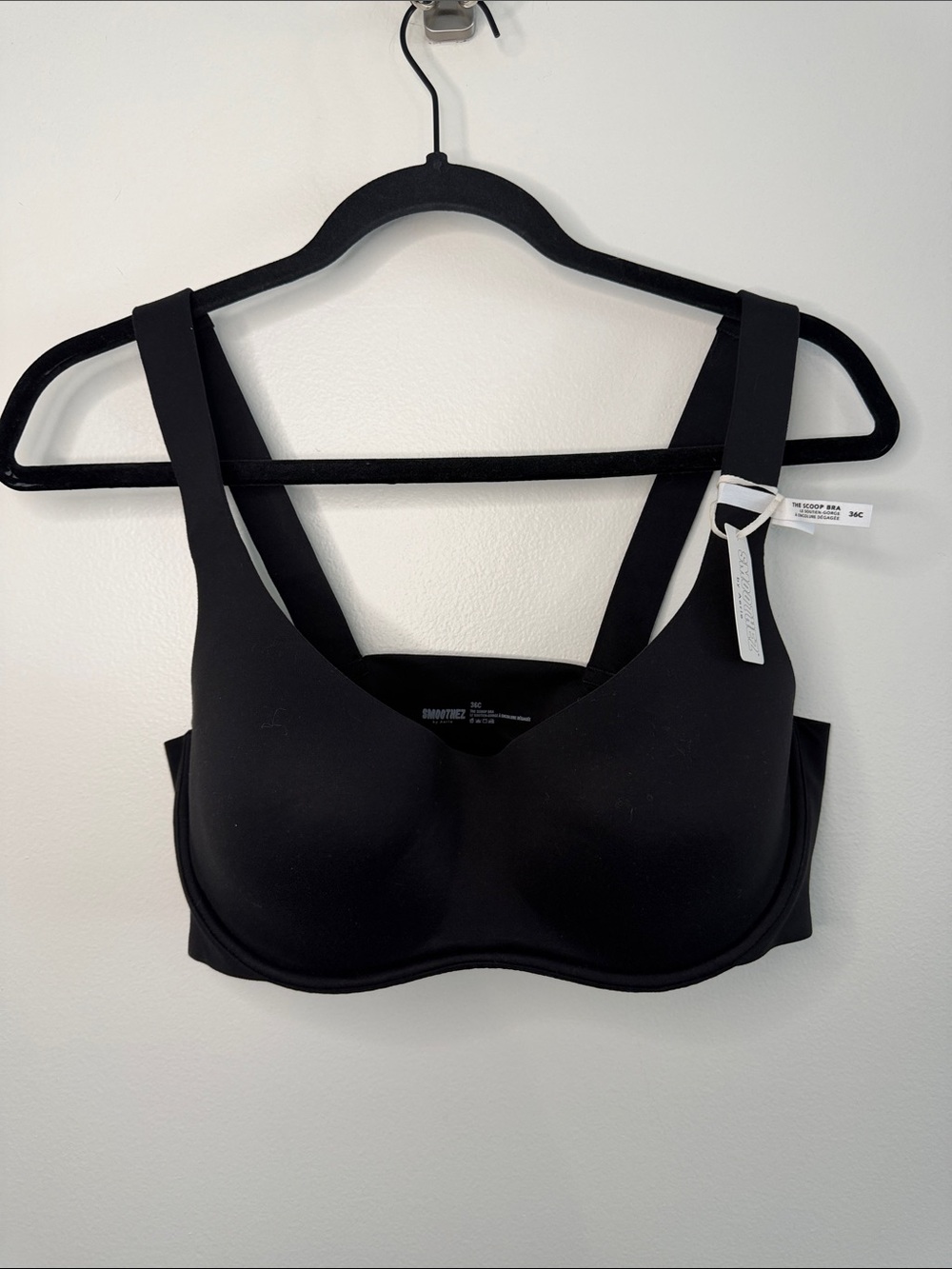 aerie NWT SMOOTHEZ The Scoop Lightly Lined Bra High Support 36C Black